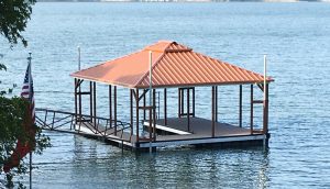 Flotation Systems, Inc. - Aluminum Boat Docks - Hip Roof - Shannon Burnett, Waterfront Solutions, LLC.