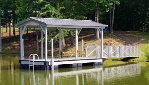 Flotation Systems, Inc. Aluminum Boat Docks - Gable Covered Swim Platform