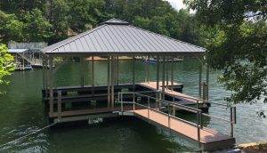 Flotation Systems, Inc. Aluminum Boat Docks - Double Slip Hip Roof